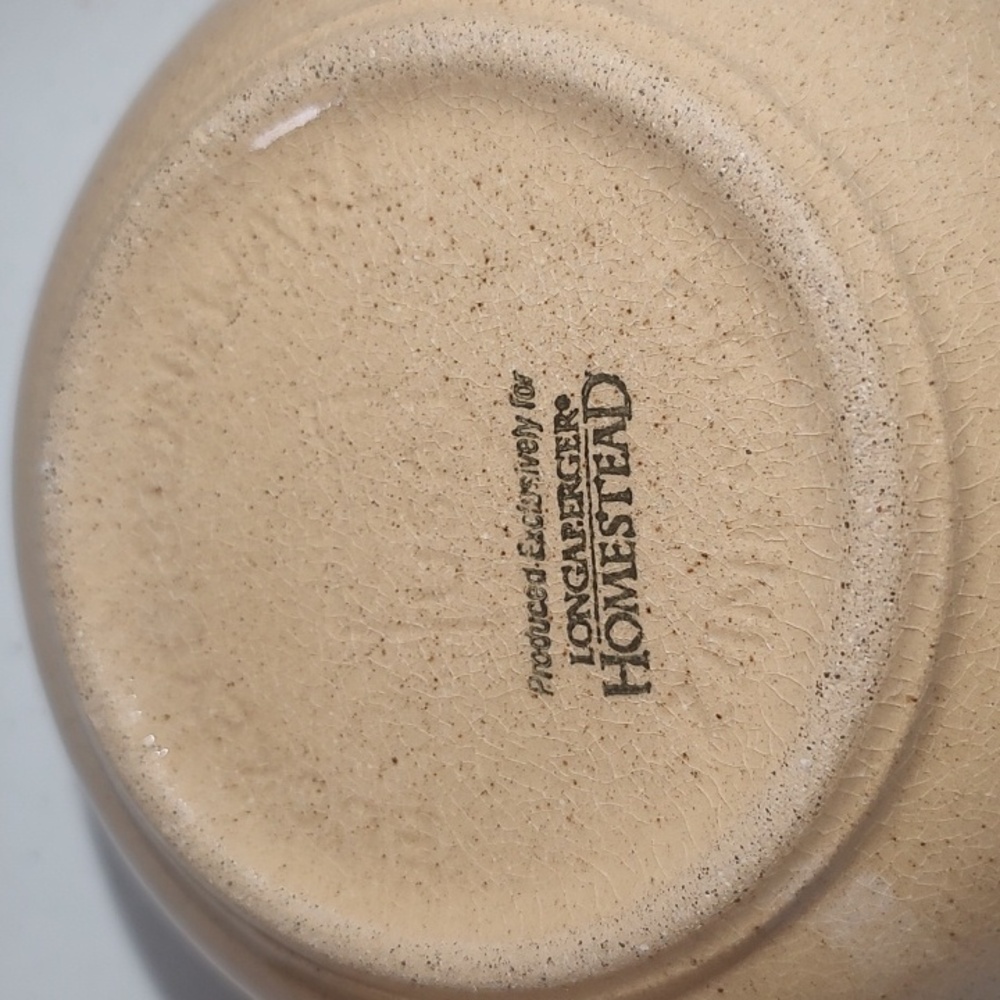 2 Longaberger Homestead Stonewear Bowls, Made By Buckeye Stonewear, Tan & Green - Picture 8 of 11
